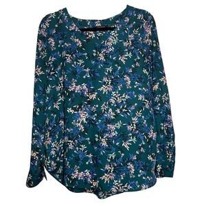 Banana Republic Blouse Womens Size Medium Green Floral Long Sleeve Career Casual